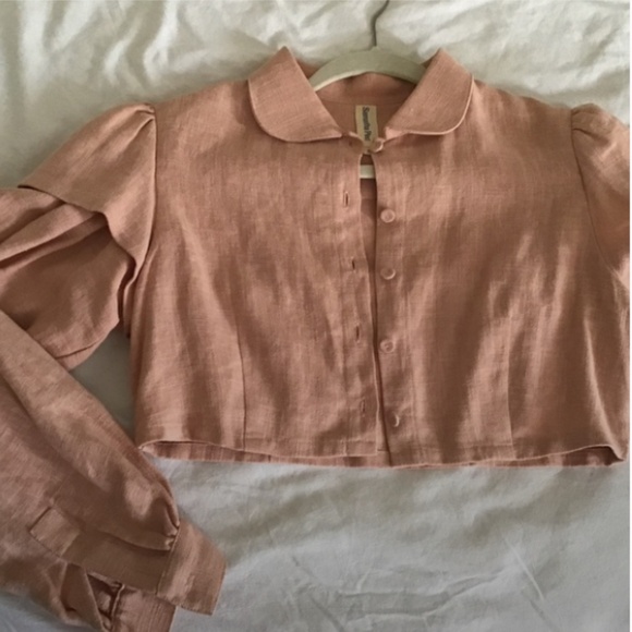 Samantha Pleet Double Sleeve Rose Linen Jacket Blouse - Picture 6 of 6